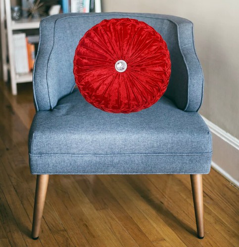 Round crushed velvet cushion - velvet,